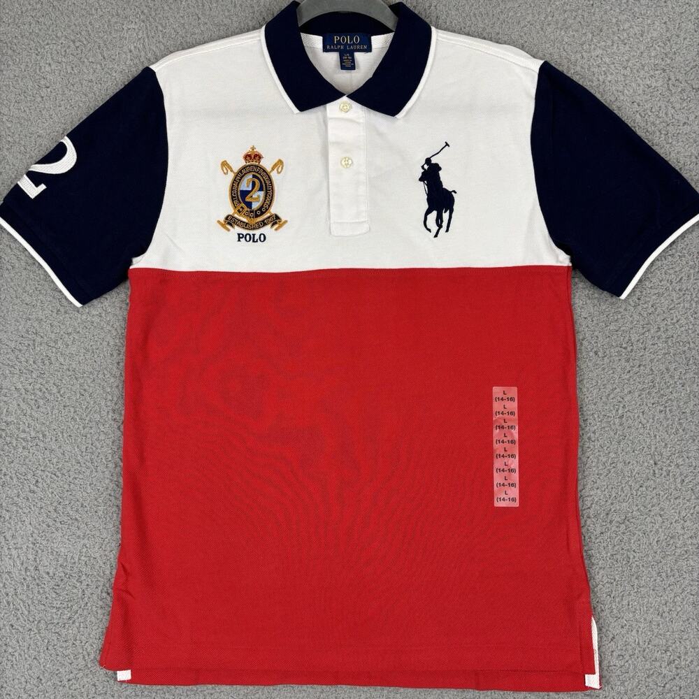 Polo Ralph Lauren Rugby Shirt Large Preppy Old Money Crest Big Pony Color Block